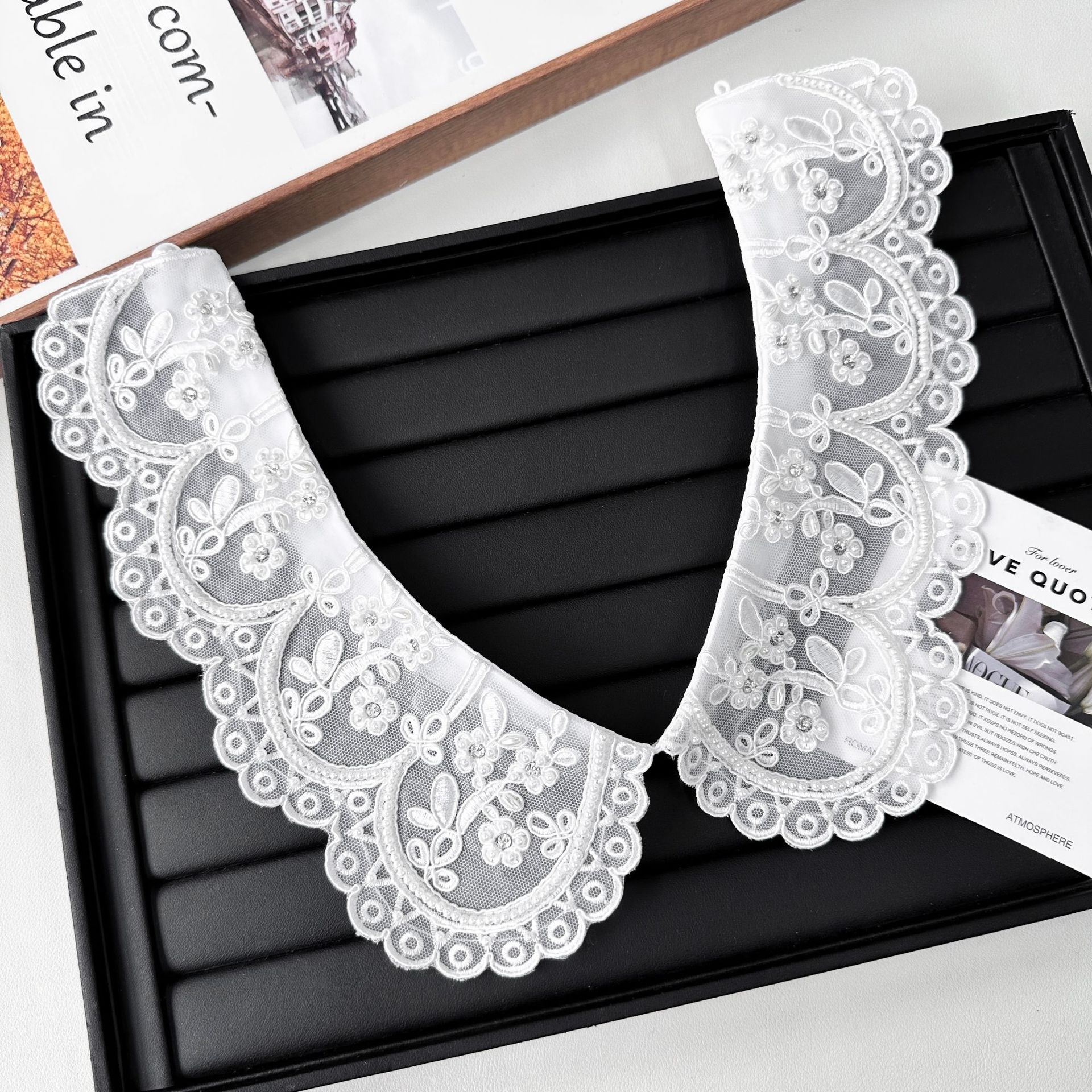 Material de malla exquisito bordado de flores moda retro industria pesada abalorios salvaje ropa de mujer ropa para niños camisa cuello decorativo image 3