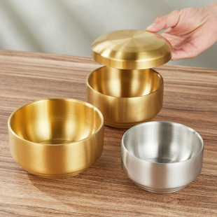 Korean-style 304 Stainless Steel Bowl Golden Belt Cover Bowl Rice Bowl Kimchi Bowl Korean Cuisine Bowl Children's Bowl Household
