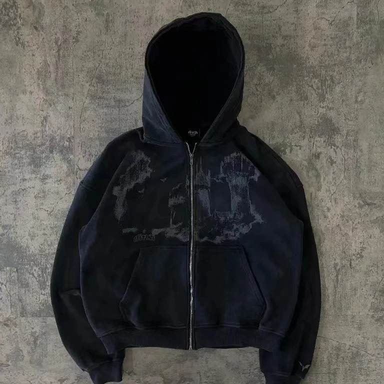 2025 Harajuku Y2K Spring and Autumn Hooded Sports Cardigan Zipper Graffiti Print Long Sleeve Hoodie Jacket Plus Size