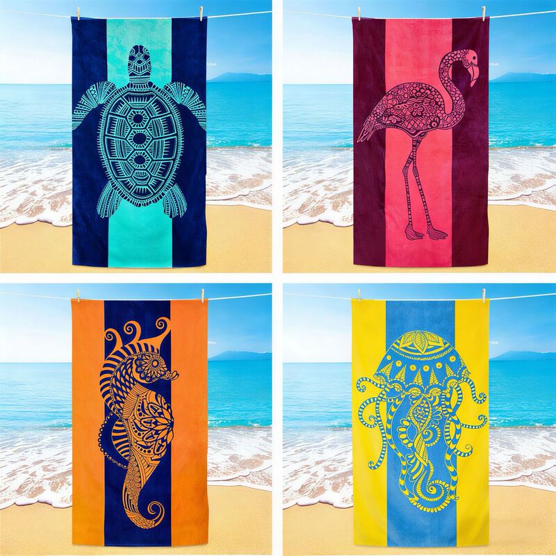 Amazon Cimia Style Beach Towel Turtle Flamingo Digital Print Microfiber Quick-Dry Absorbent Bath Towel