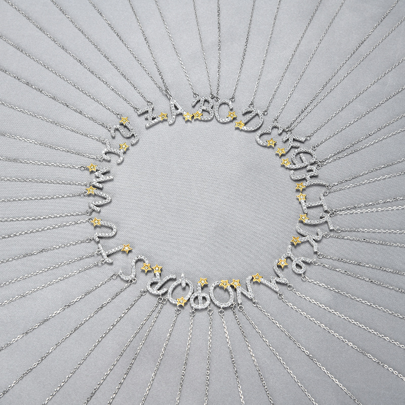 Pequeña estrella diamante-incrustado 26 letras inglesas colgante s925 collar de plata esterlina europeo y americano ins estilo moda clavícula cadena femenina