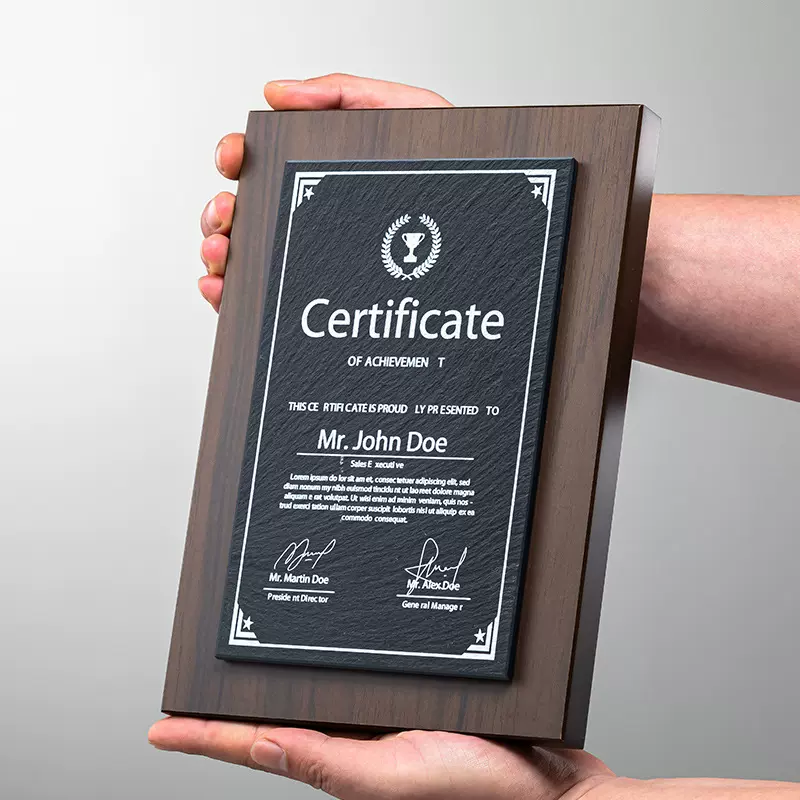 奖牌仿胡桃木质托质创意岩板加盟商感谢纪念荣誉授权牌匾创新牌匾