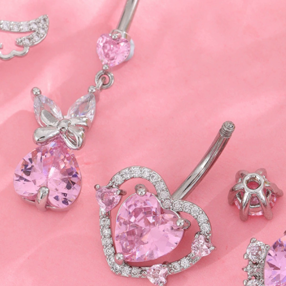 Belly Button Ring, Stainless Steel & Copper, Pink Zircon Accent, Multiple Style Options