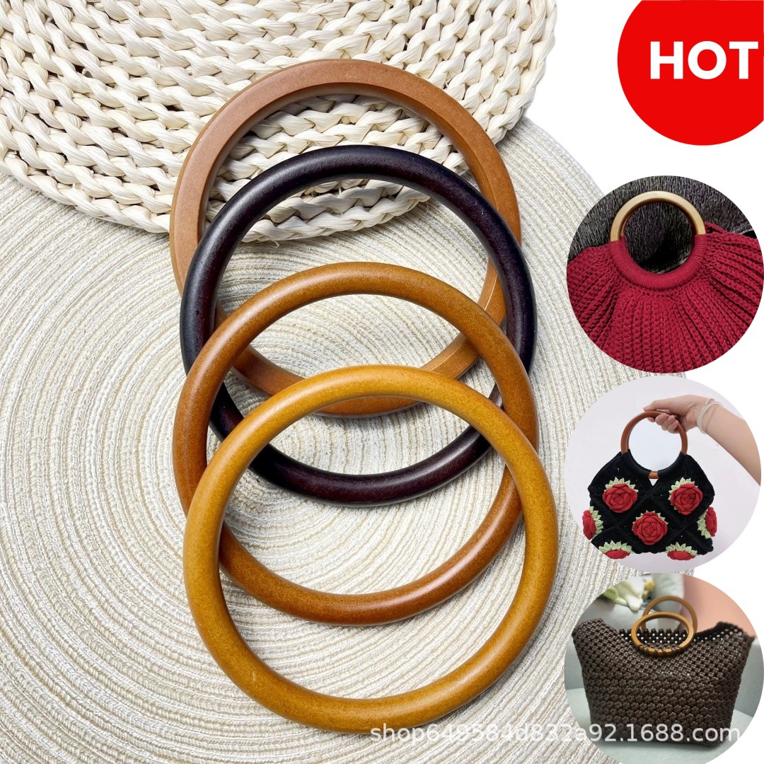 Nuevo círculo de madera brazalete DIY bolsa de tejido a mano bolsa de fabricación accesorios mango de círculo de madera