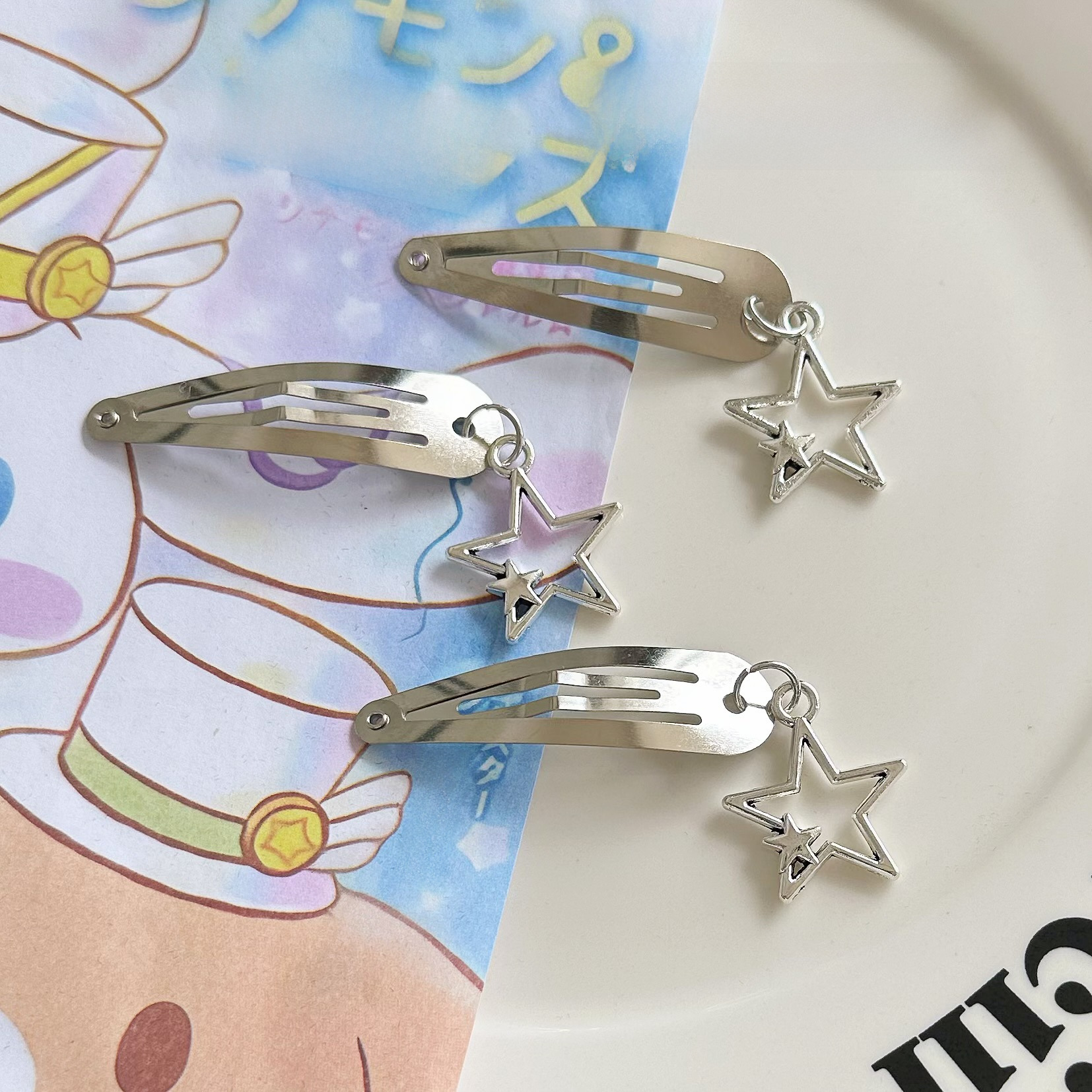 Enkel stjärnspänne för BB-hårspänne i japansk och koreansk stil, fräsch och söt tjejhjärtspänne för sidolugg, huvudspänne_voghion.com