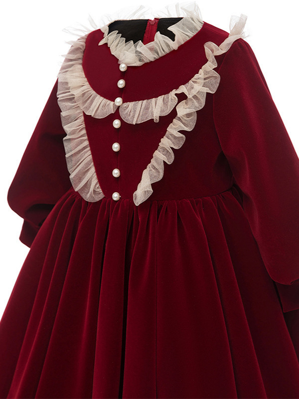 Nuevo vestido de terciopelo de manga larga para niñas, otoño e invierno, vestido infantil, Navidad, Halloween, disfraz para actuaciones de cumpleaños