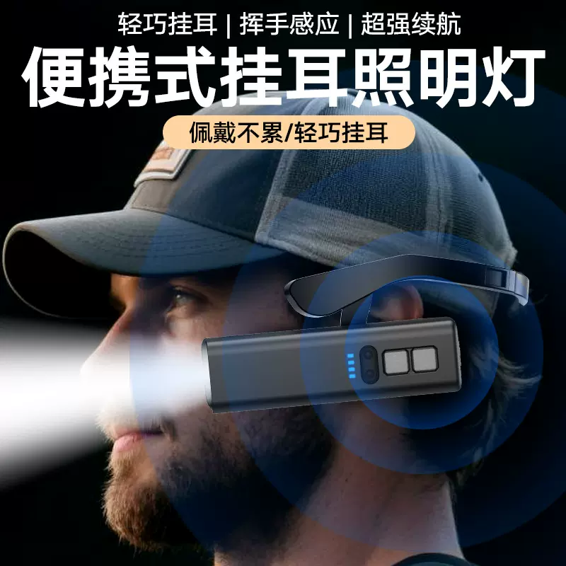 2025新款超亮强光感应头灯户外夜钓登山多功能挂耳可拆卸照明灯