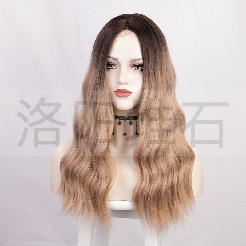 Wig European And American Ladies Wig Front Lace Small Lace Long Curly Hair Fluffy Water Ripple Wig Head Cover Wigs display picture 6