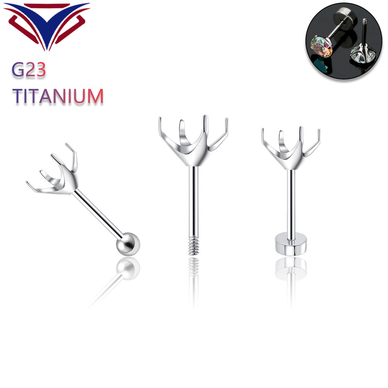 Factory direct F136 titanium four-claw empty bracket zircon earrings Tuohuazituo G23 titanium alloy puncture accessories