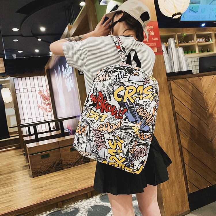 Mochila Graffiti, mochila ligera de lona para estudiantes de primaria y secundaria, mochila escolar de gran capacidad, diseño personalizado de estilo nacional para hombres y mujeres