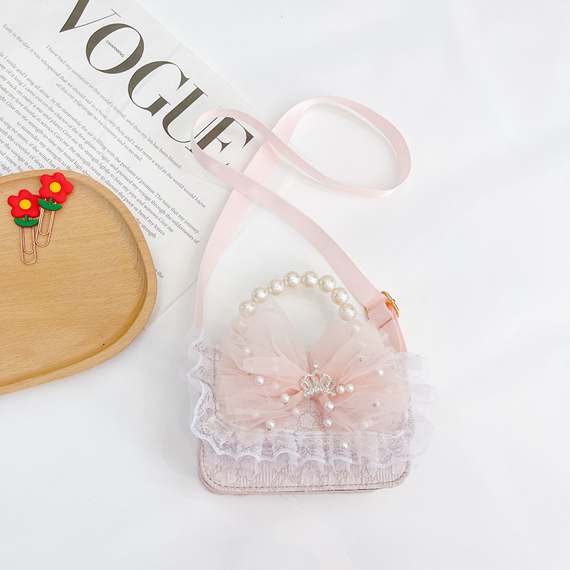 2022 nuevo bolso de los niños lindos niñas de moda occidental princesa mini bolso de hombro de encaje bolso de la perla