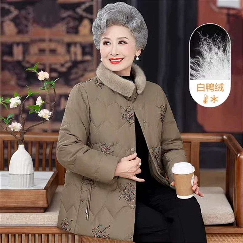 Пуховик для пожилых людей среднего и пожилого возраста бабушки зимняя одежда высокого класса настоящая норка шерстяная куртка с воротником мама вышитая пожилая одежда