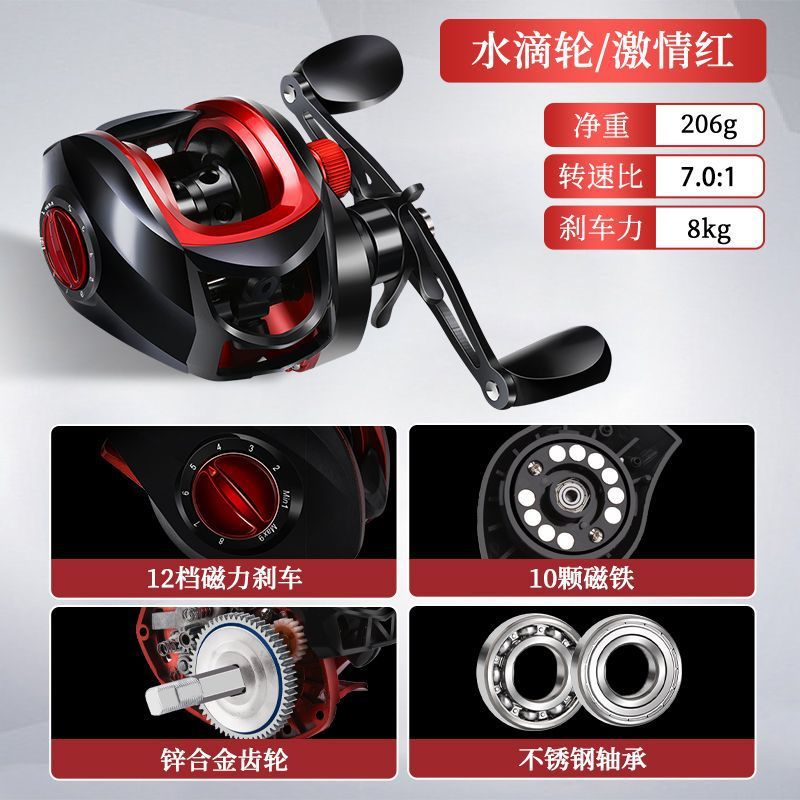 Rueda de goteo de agua de carretera de lanzamiento de gran distancia freno magnético para golpear agujeros negros para buque de pesca especial antifritura de alambre rueda de micro-materiales rueda de línea de pesca de caña