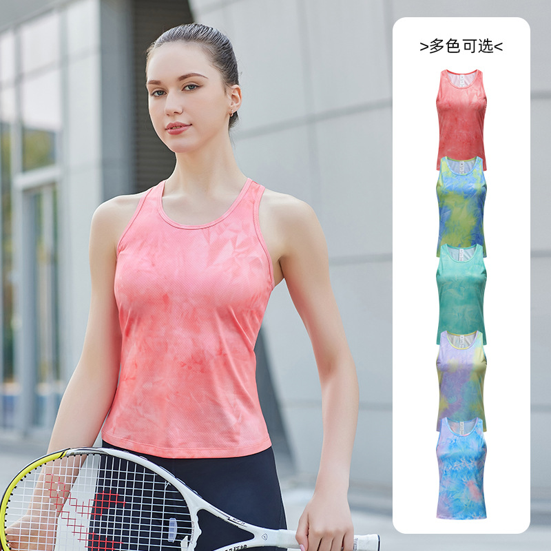 Women's Tie-Dye Gradient Printed Sports Vest Running Training Casual Sleeveless T-Shirt Breathable Quick-Drying Racerback Vest