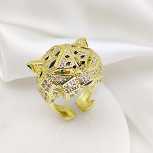 欧美时尚设计轻奢感铜镶嵌锆石豹子头戒指潮流开口可调节指环批发