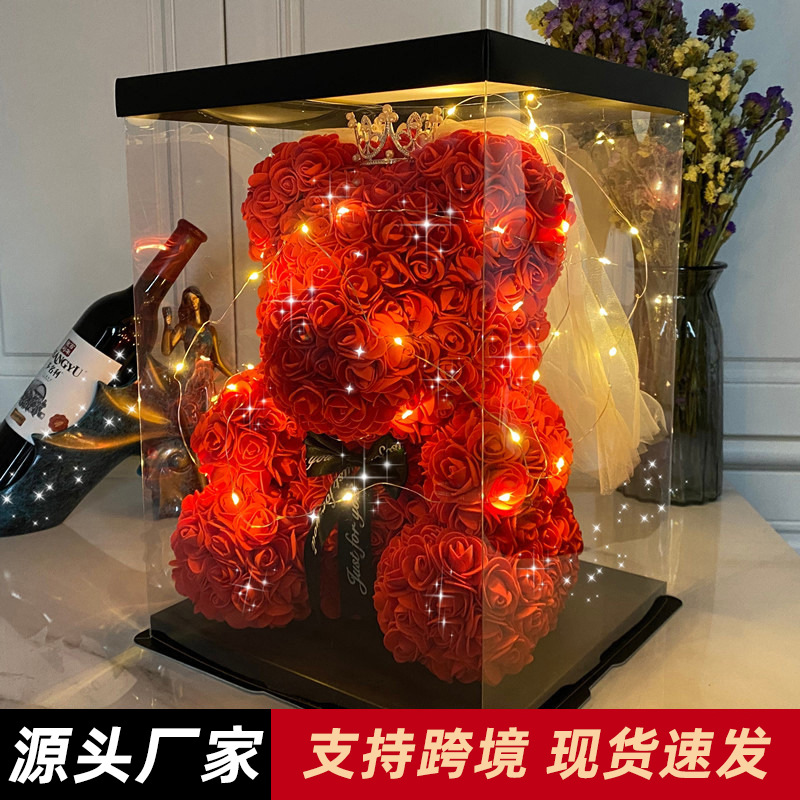 Oso de rosas preservadas, regalo del Día de San Valentín chino, regalo del Día de la Madre para novia, ramo artificial, pequeño regalo de cumpleaños, adorno
