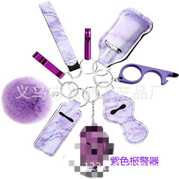 Wrist 10-piece female self-defense keychain anti-wolf alarm bottle opener touch frequency key ring key chain factory