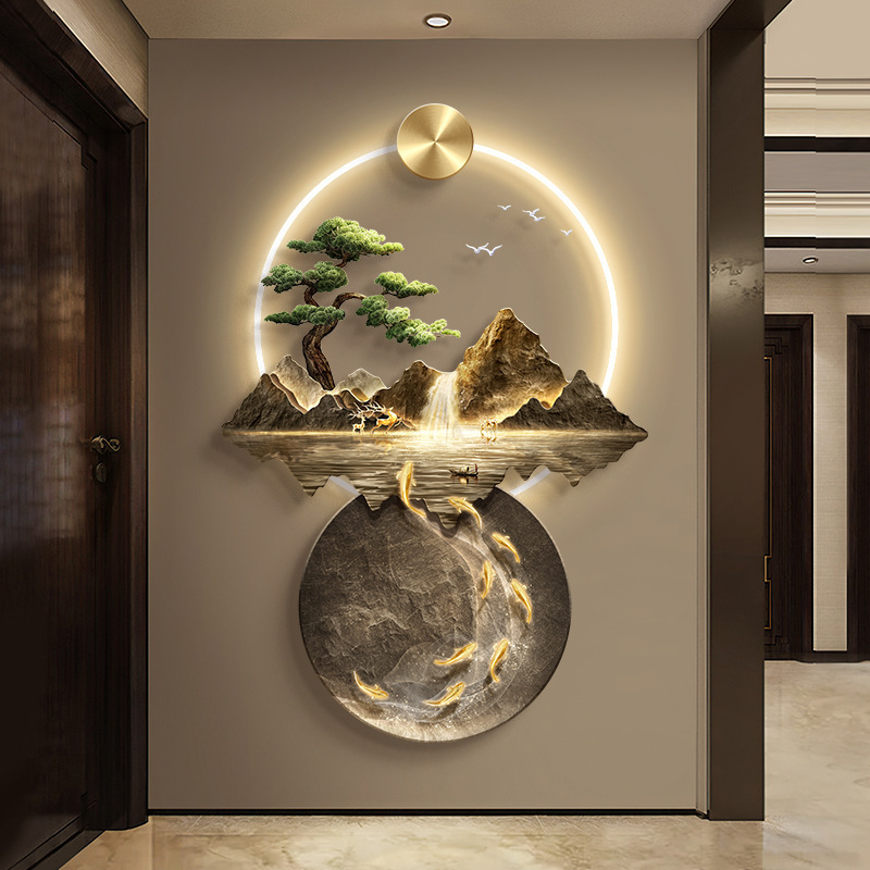 Flowing Water Brings Wealth, Entrance Decoration Painting, New Chinese Style Landscape Corridor Aisle Hanging Painting, Home Led Light Luminous Mural New Flowing Water Brings Wealth, Entrance Decoration Painting, New Chinese Style Landscape Corridor Aisle Hanging Painting, Home Led Light Luminous Mural New