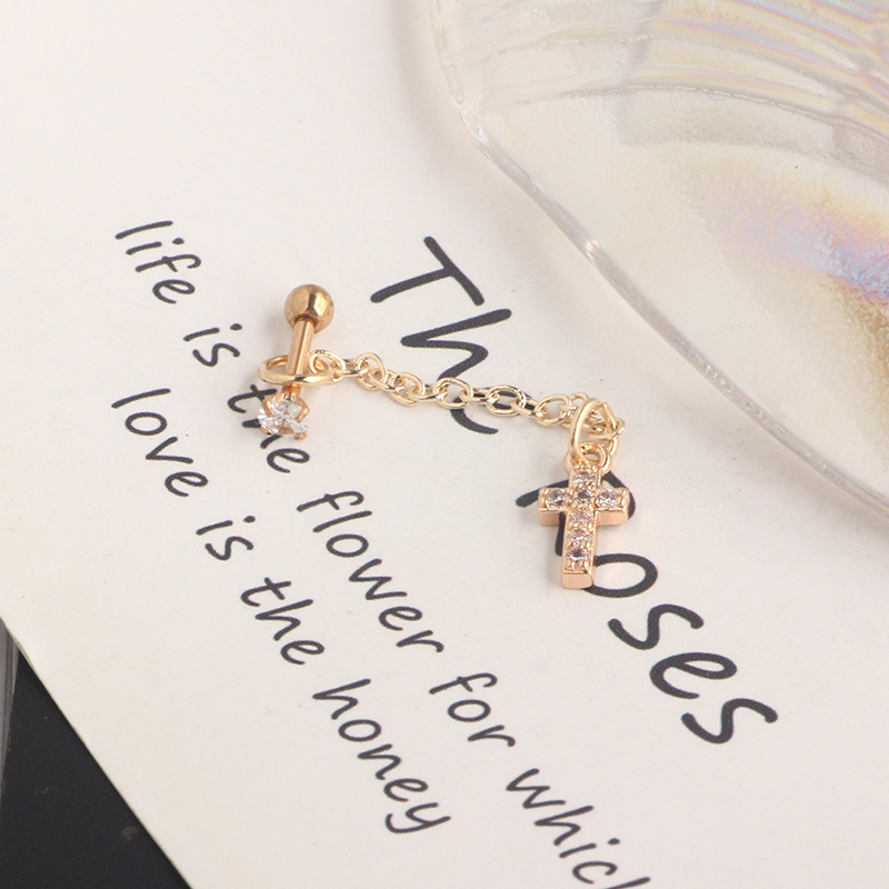 European American Simple Chain Fashion Ear Studs - All-Match Ear Bone Piercing Jewelry for Women, Titanium Steel Ear Pins, Cartilage Earrings detail image 25