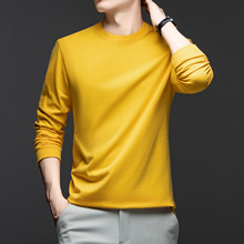 258克男士打底衫棉T恤圆领纯色百搭跨境外贸男式长袖t恤棉的上衣