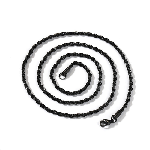 European and American necklace men's hip-hop niche color-preserving electroplated plain chain 3MM stainless steel twist chain twisted rope chain wholesale