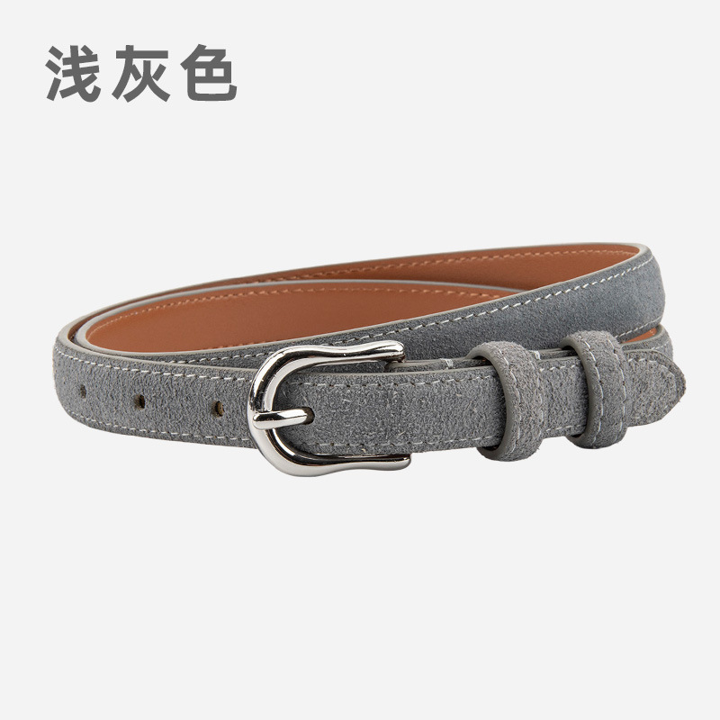 简约设计感绒面磨砂真皮腰带女士配连衣裙牛仔裤带装饰银扣皮带女|undefined