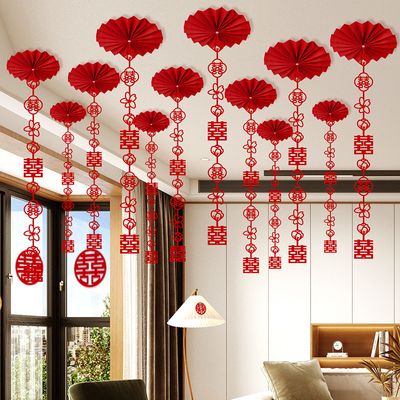 Decoración de la sala de bodas, hombres y mujeres, sensación de alto nivel, sala de estar, dormitorio, colgante de carácter feliz, techo, flor de dibujo, conjunto de decoración de la sala de bodas