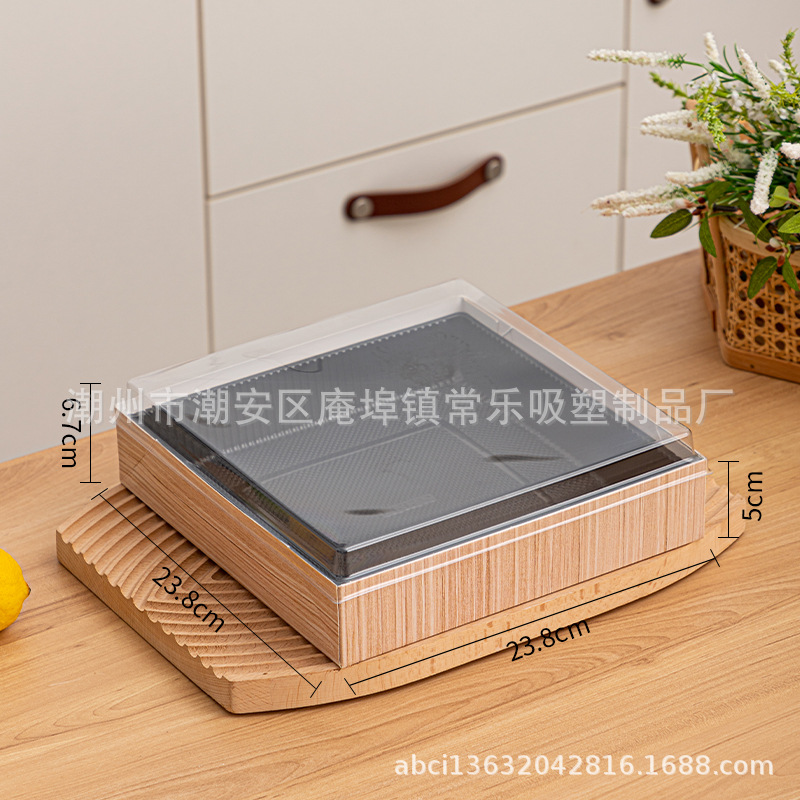 Caja de corte de fruta cuadrada sin plegables, tres cuadrados, cuatro cuadrados, nueve cuadrados de sushi salado, caja de embalaje de papel y plástico