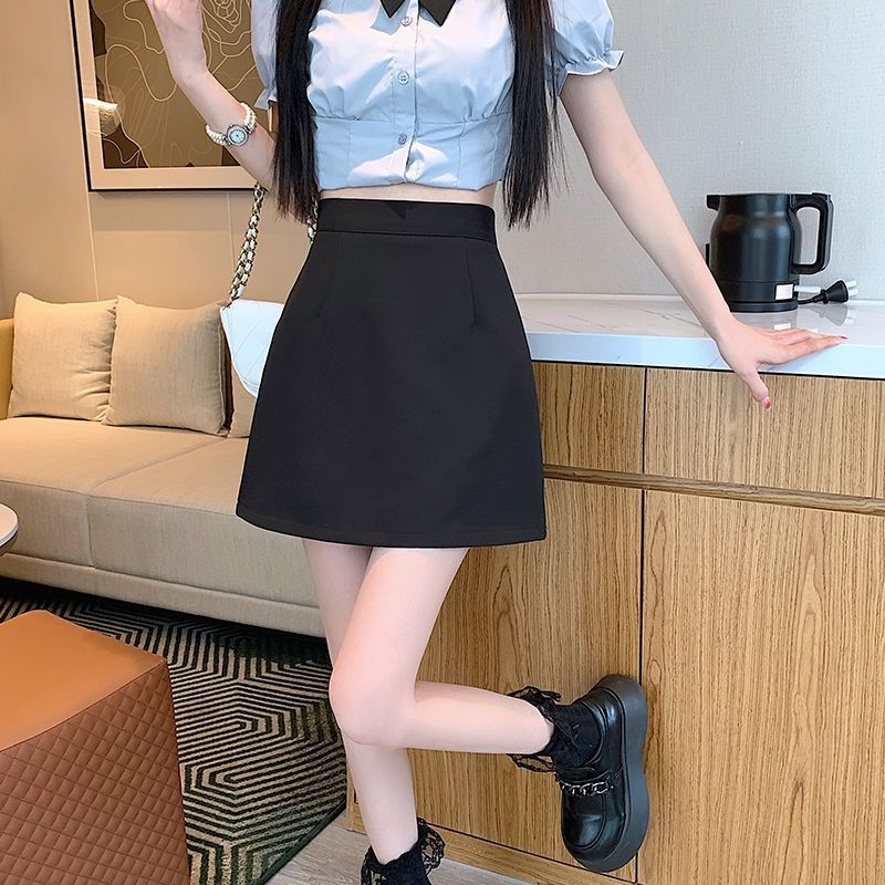 White split suit short skirt women's summer new high waist A- line slimming casual pants loose straight wide leg pants skirt