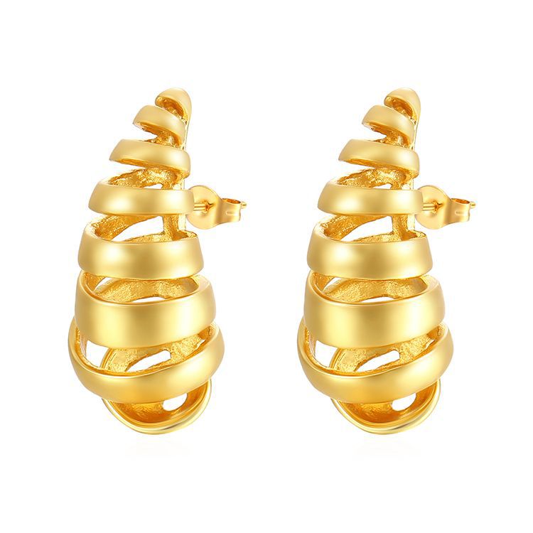 Transfronterizo nuevo estilo de moda brillante oro espiral agujero pernos de gota de agua simple de alta calidad sensación de auriculares de acero inoxidable al por mayor