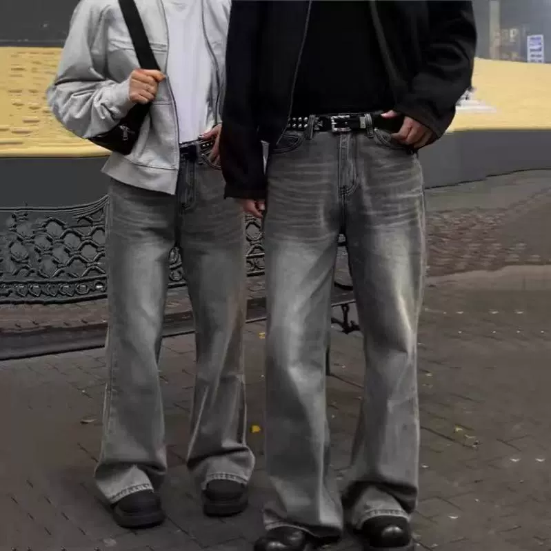 Парижские джинсы Bootcut ретро выстланные светло-серые микро-раскройные джинсы винтажные повседневные брюки чистая посадка