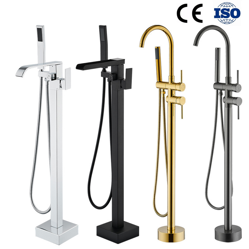 Floor-Standing Showerhead Set with Hot and Cold Bathtub Waterfall Faucet, Pre-Installed Column-Type Large-Flow Shower