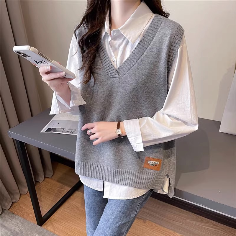 Chaleco de las mujeres de primavera y otoño 2023 nuevo suéter con cuello en V chaleco suéter interior suelto exterior delgado superior Otoño e Invierno image 5