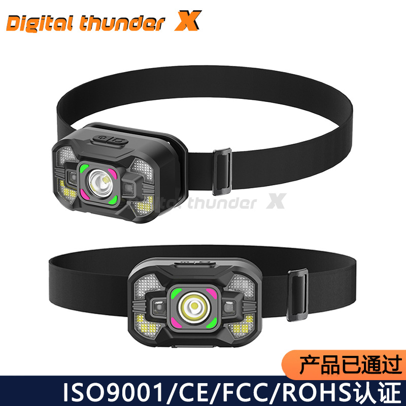 Faros de inducción transfronterizos al aire libre de larga duración luz brillante recargable resistente al agua portátil montado en la cabeza batería interna