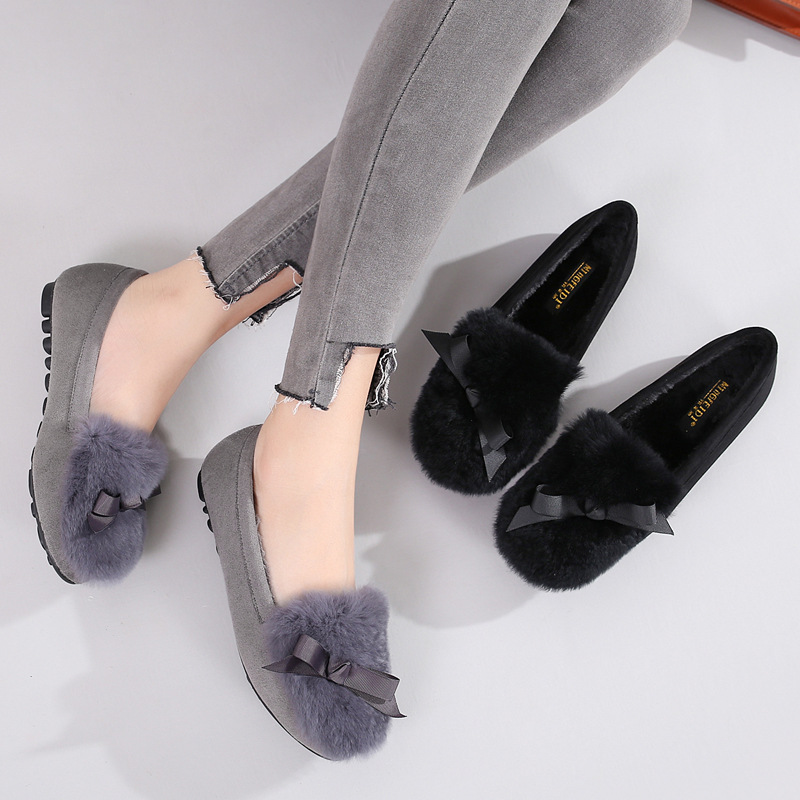 Estilo coreano de terciopelo de algodón bombas mocasines 2023 Otoño e Invierno Nuevos zapatos de felpa de las mujeres ropa exterior perezoso slip-on zapatos planos