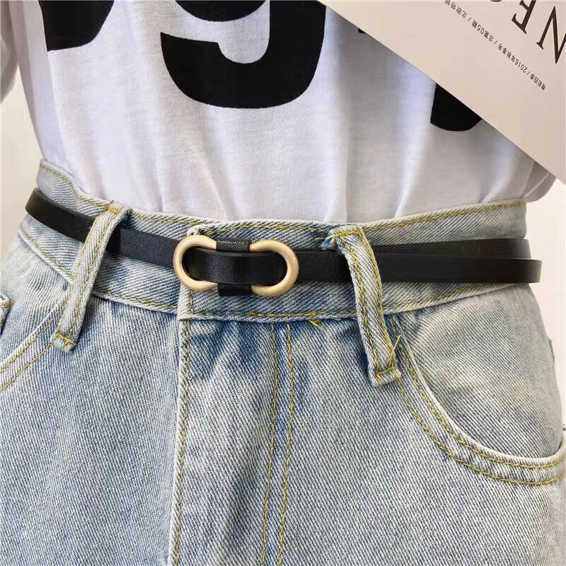 Frühling und Sommer Goldschnalle Flacher geknoteter dünner Gürtel Dekoratives Kleid Ohne Stanzen PU Schmaler Gürtel Kleiner Gürtel für Frauen_voghion.com