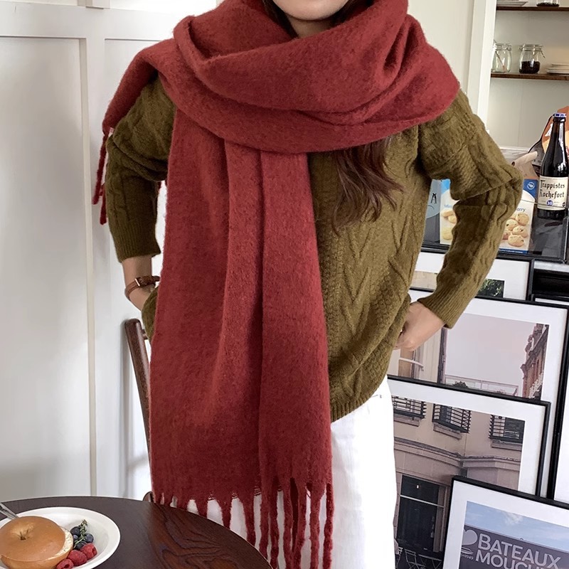 Mohair de couleur unie pour filles 2023 automne et hiver nouvelle version coréenne polyvalente étudiant i mitation cachemire châle chaud_voghion.com