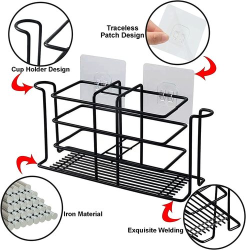 卫生间壁挂式牙刷置物架浴室免打孔漱口杯收纳架牙膏铁艺置物架子