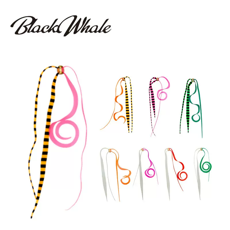 外贸硅胶飘带炎月胡须手工绑豹纹飘带伊势尼金钩铅头鱼卷尾硅胶丝