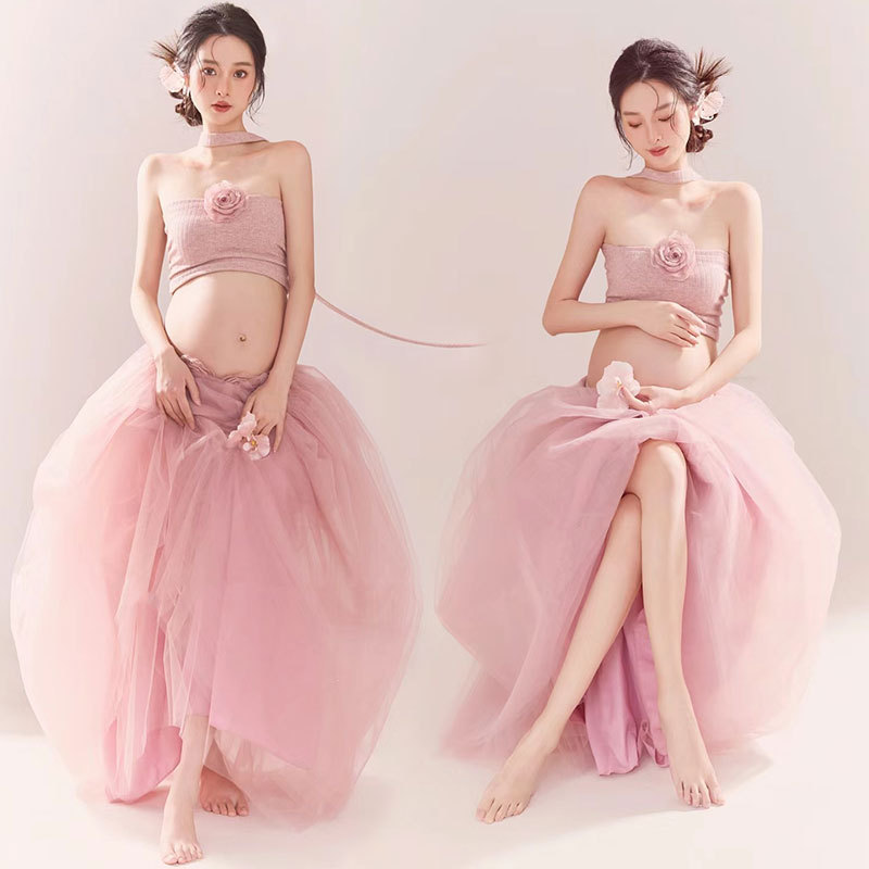 Photo Studio Pregnant Women's 2024 New French Sweet Tube Top Women's Summer High-end Dress Photographic Clothing