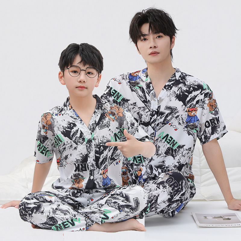 Cotton Silk Children's Pajamas, Summer Thin Style, Boys' Rayon Cardigan Short-Sleeve Air Conditioning Clothing, Girls' Youth Loungewear Cotton Silk Children's Pajamas, Summer Thin Style, Boys' Rayon Cardigan Short-Sleeve Air Conditioning Clothing, Girls' Youth Loungewear