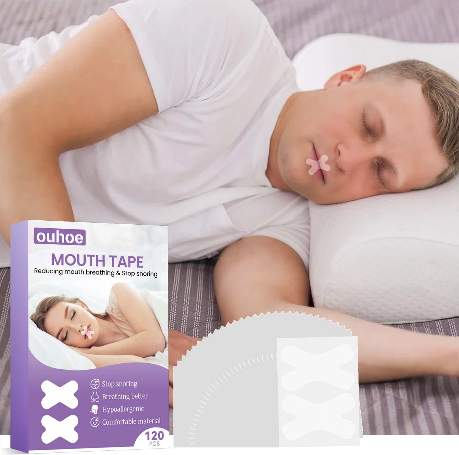 Ouhoe Anti-Snoring Tape for Sleeping, Prevents Snoring and Mouth Breathing, Physically Expands to Protect Sleep, Anti-Snoring Patch
