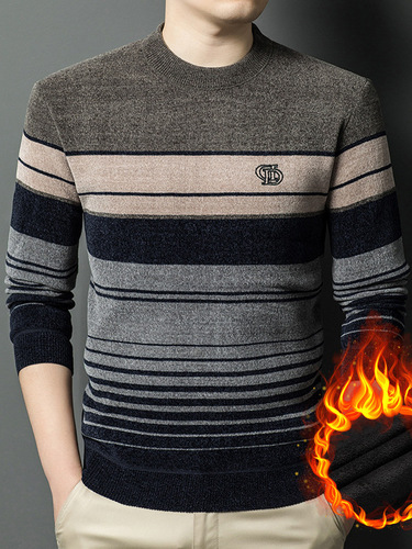 Winter New Arrival Men's Fleece-Lined, Thickened Crewneck Knitwear Long-Sleeved Chenille Casual Warm Sweater for Middle-Aged and Elderly Men
