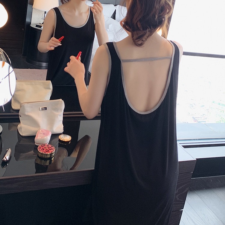 Women's summer nightgown with padded bra, modal fabric, seductive camisole, backless, sexy, loose, thin, summer vest dress.