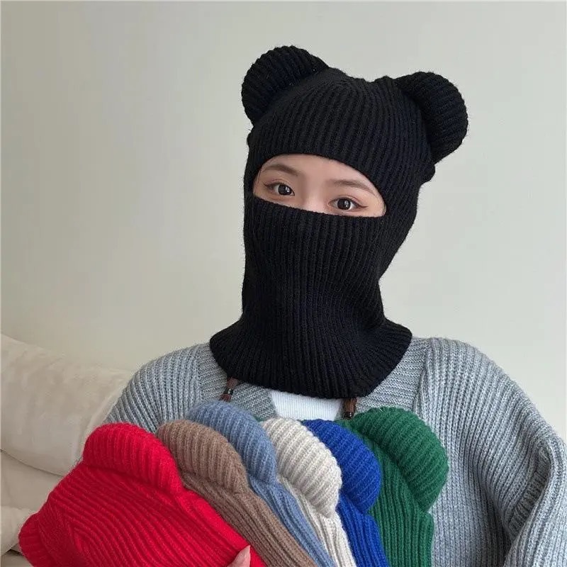 Warme Radfahren Caps Winter Gestrickte Ski Schal Hut Bär Ohr Sturmhaube Hut Bonnets Beanie für Männer Frauen Outdoor Sport Mit Kapuze – Detail 2