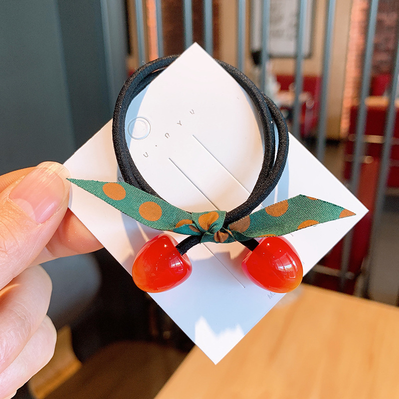 11g Weight Hair Tie Hair Accessories Type 1 Piece, 1 Set Quantity Casual, Daily Occasion Cherry Pattern All Seasons Season Women's Gender Sweet Style Sweet Women's Cherry Cloth Hair Tie 8