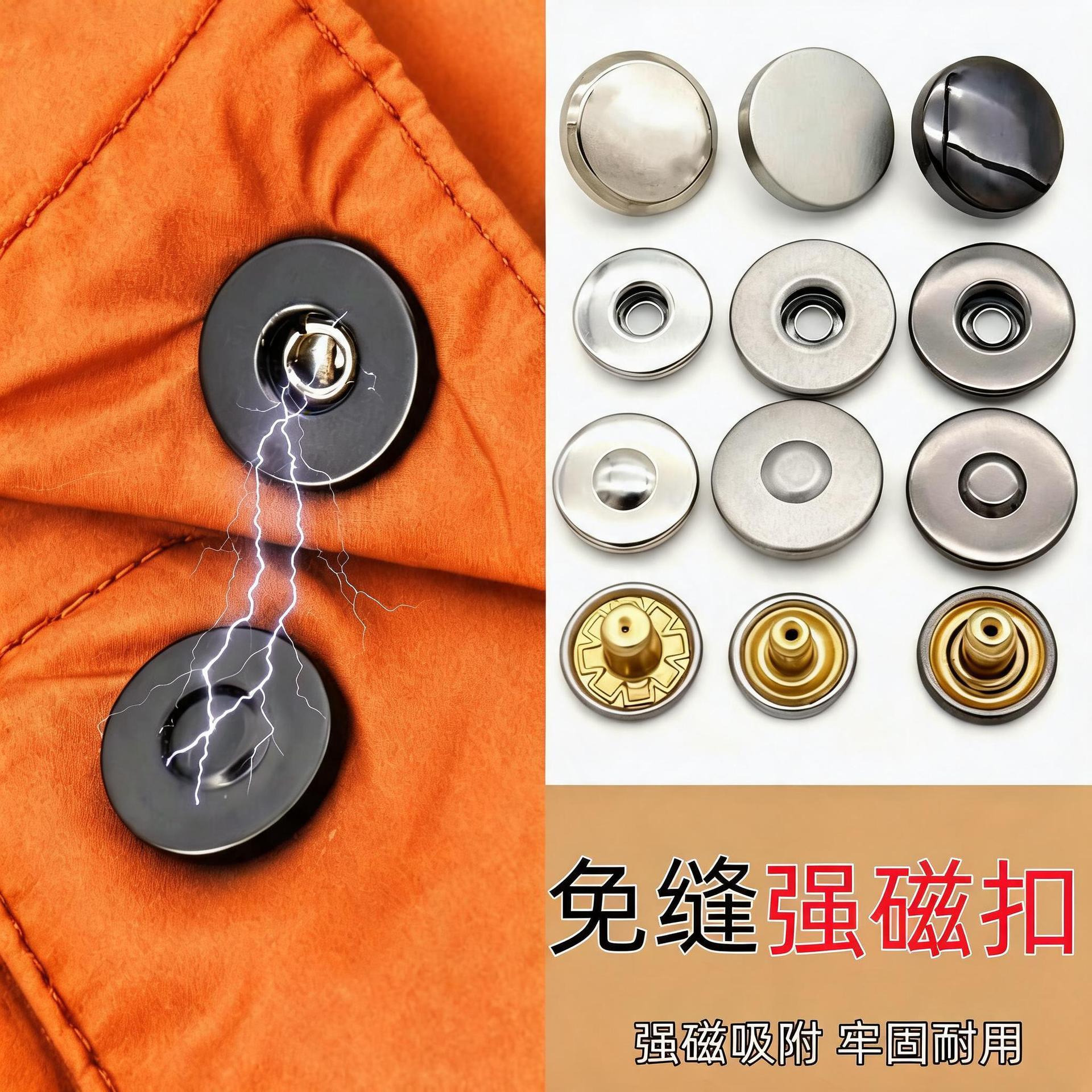 磁吸四合扣下三件可水洗衣服免缝强磁铁扣不锈钢金属纽扣隐形按扣