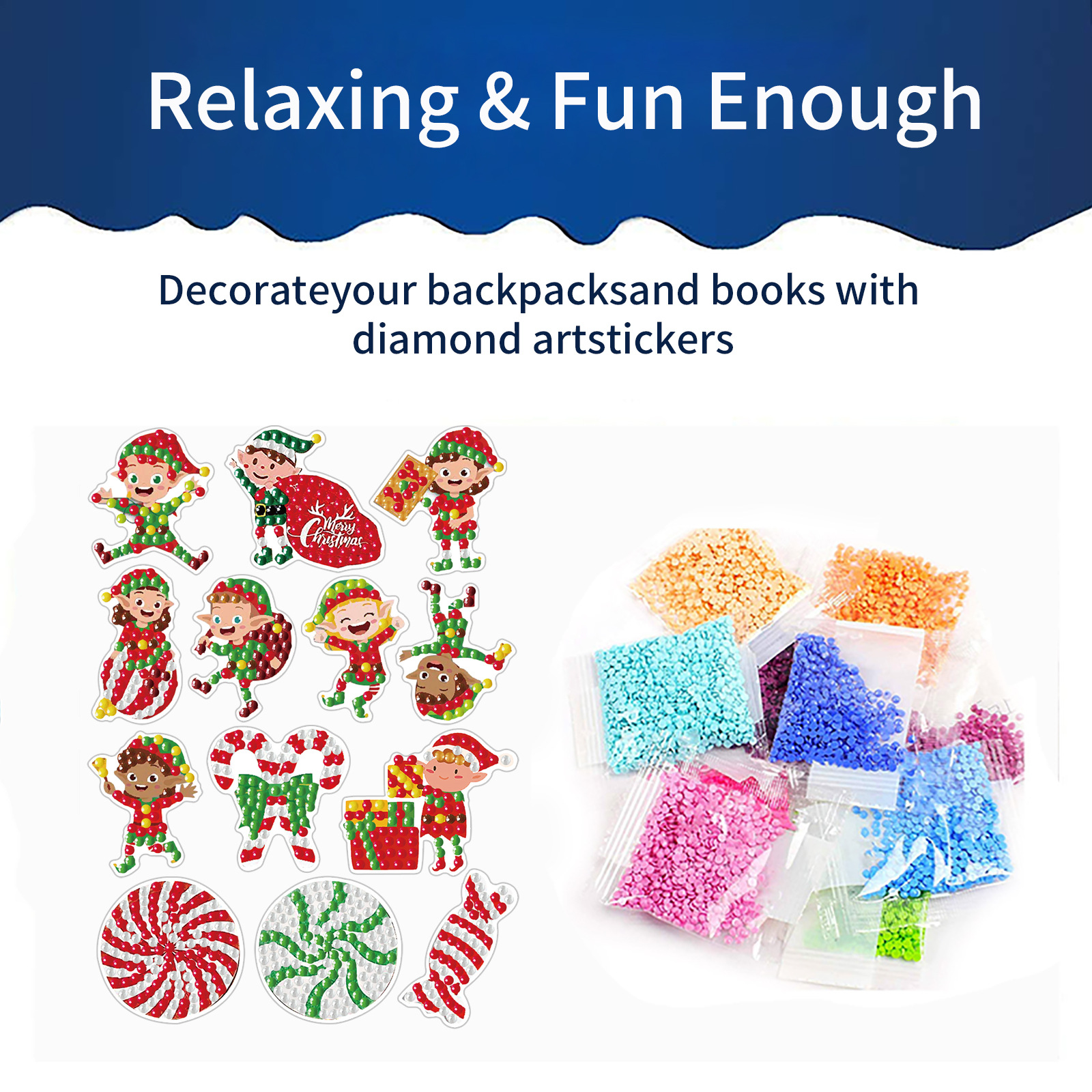 Personajes navideños más vendidos Pintura de diamantes Pegatinas al azar Pintura de mampostería de bricolaje Pegatinas de pared Pegatinas hechas a mano para niños Pegatinas de diamantes redondos