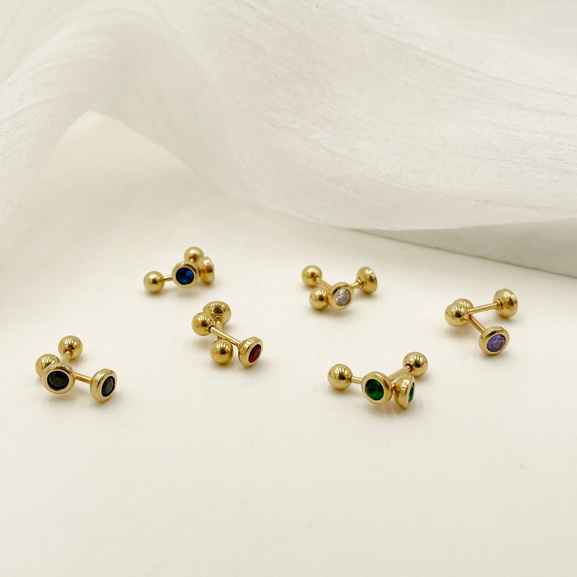 Simple Style Geometric Stainless Steel Inlay Zircon Ear Studs 1 Pair