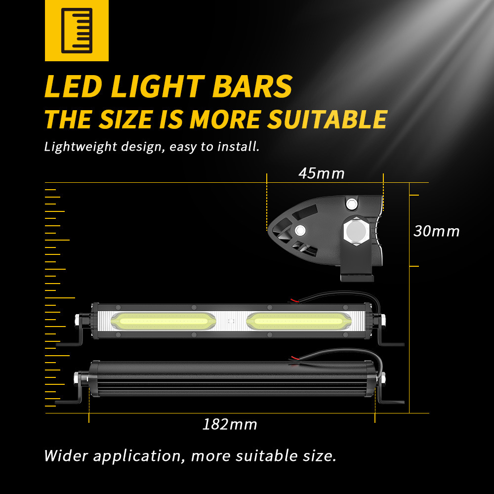 DXZ ultrafino pequeño solo fila LED tira de luz de 7 pulgadas COB 18W coche luz de trabajo adecuado para SUV camión